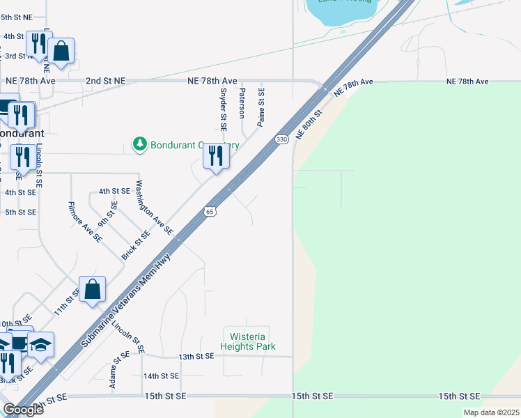 map of restaurants, bars, coffee shops, grocery stores, and more near 601 Hawthorne Crossing Drive Southeast in Bondurant