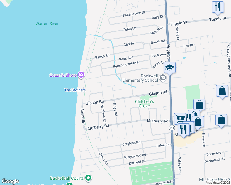 map of restaurants, bars, coffee shops, grocery stores, and more near 72 Ridge Road in Bristol