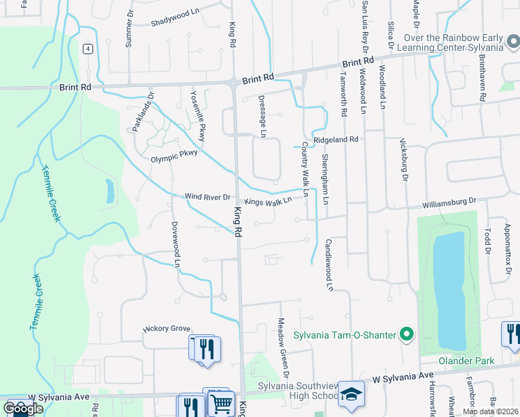 map of restaurants, bars, coffee shops, grocery stores, and more near 7435 Kings Walk Lane in Sylvania