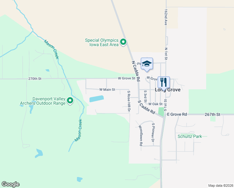 map of restaurants, bars, coffee shops, grocery stores, and more near 104 Lancer Ct in Long Grove