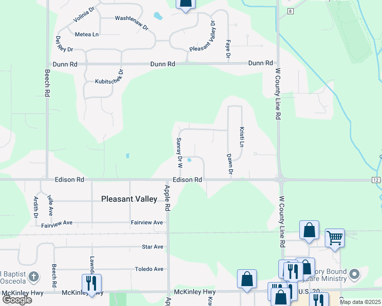 map of restaurants, bars, coffee shops, grocery stores, and more near 10401 Sunset Lane in Osceola
