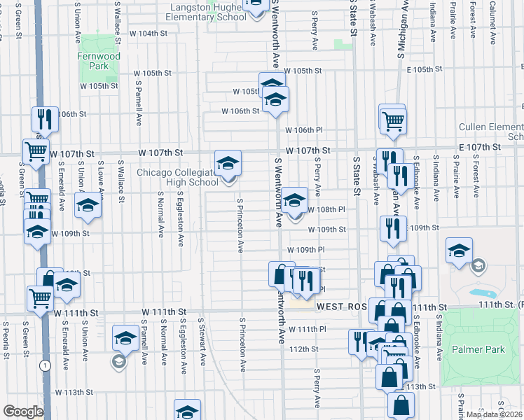 map of restaurants, bars, coffee shops, grocery stores, and more near 10832 South Wentworth Avenue in Chicago