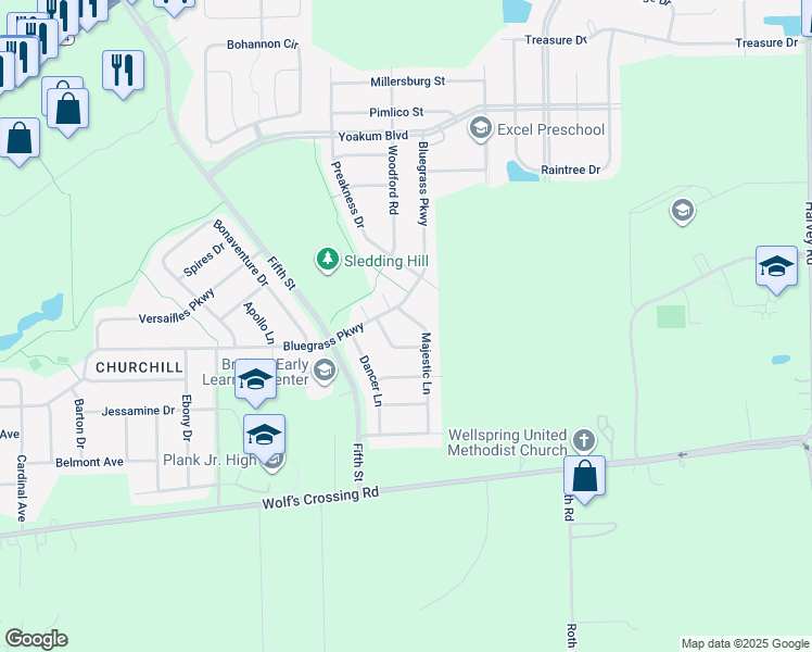 map of restaurants, bars, coffee shops, grocery stores, and more near 511 Majestic Lane in Oswego