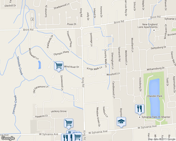 map of restaurants, bars, coffee shops, grocery stores, and more near 7435 Kings Walk Lane in Sylvania