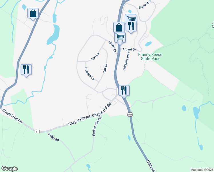 map of restaurants, bars, coffee shops, grocery stores, and more near 77 Mayer Drive in Highland