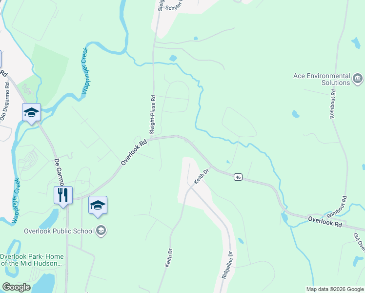 map of restaurants, bars, coffee shops, grocery stores, and more near 210 Overlook Road in Poughkeepsie
