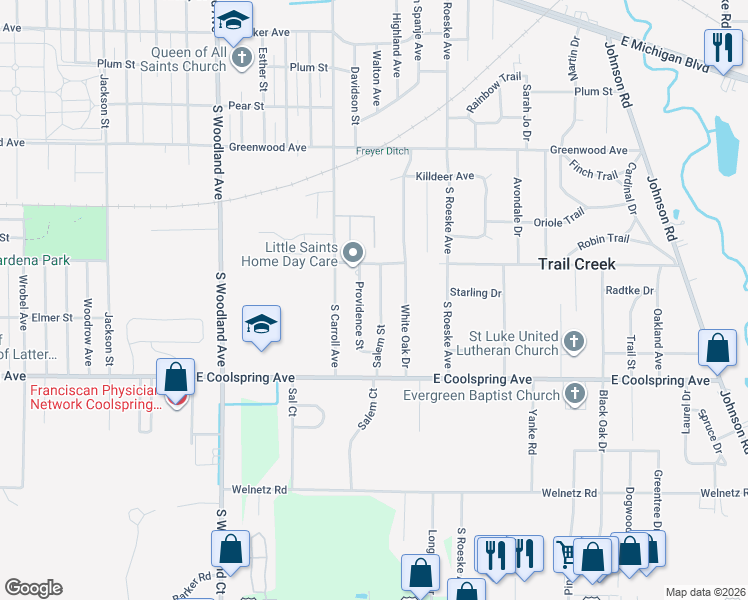 map of restaurants, bars, coffee shops, grocery stores, and more near 1005 Salem St in Michigan City