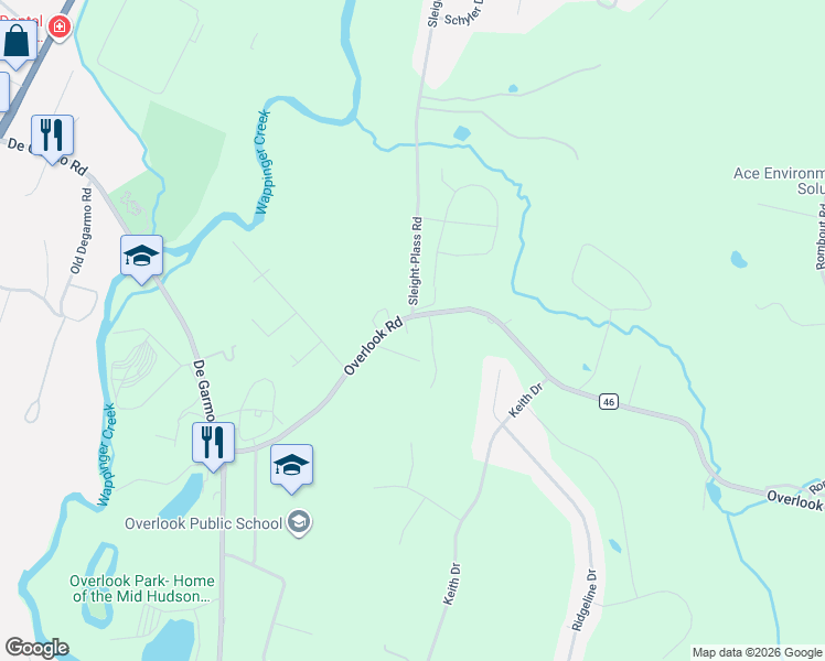 map of restaurants, bars, coffee shops, grocery stores, and more near 196 Overlook Road in Poughkeepsie
