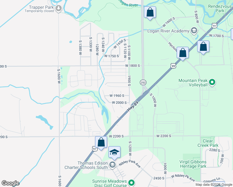 map of restaurants, bars, coffee shops, grocery stores, and more near 1187 West 1960 South in Logan