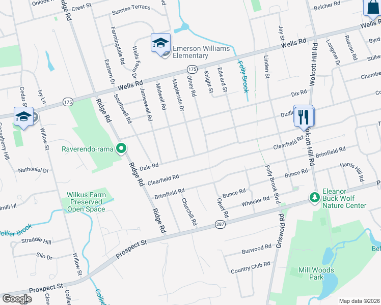 map of restaurants, bars, coffee shops, grocery stores, and more near 217 Dale Road in Wethersfield
