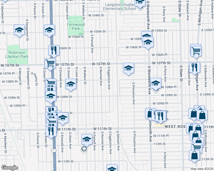 map of restaurants, bars, coffee shops, grocery stores, and more near 10828 South Eggleston Avenue in Chicago