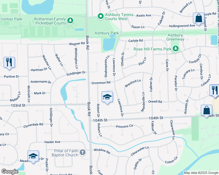 map of restaurants, bars, coffee shops, grocery stores, and more near 1711 Albert Hall Court in Naperville