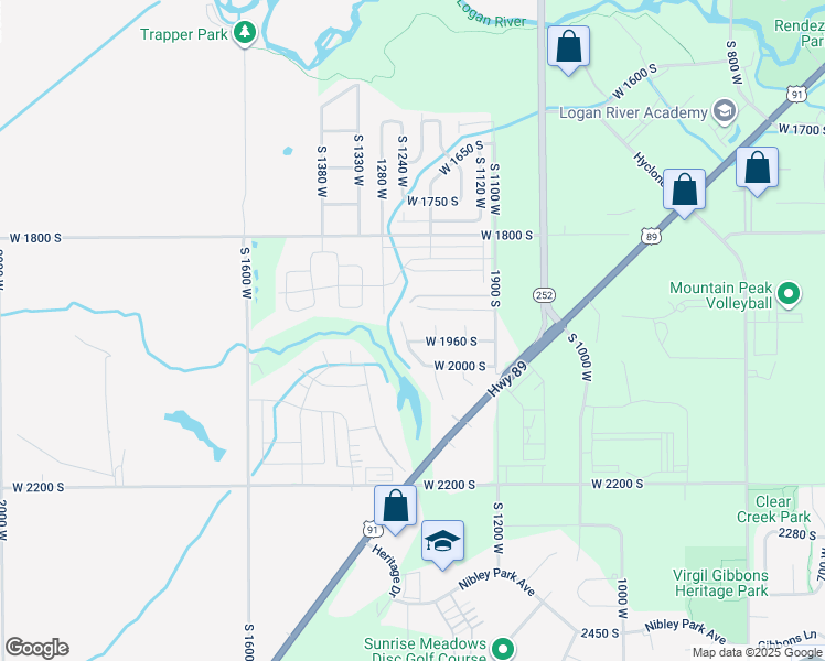 map of restaurants, bars, coffee shops, grocery stores, and more near 1950 South 1250 West in Logan