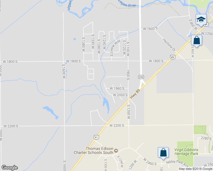 map of restaurants, bars, coffee shops, grocery stores, and more near 1950 South 1250 West in Logan