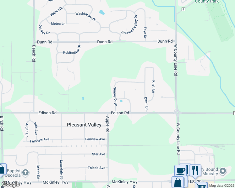 map of restaurants, bars, coffee shops, grocery stores, and more near 10401-10499 Sunset Lane in Osceola