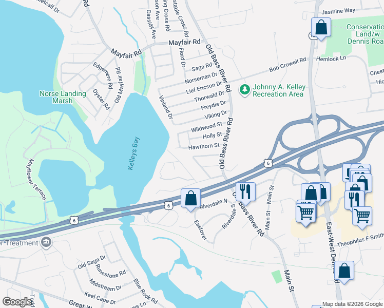 map of restaurants, bars, coffee shops, grocery stores, and more near 37 Old Sailors Way in Dennis
