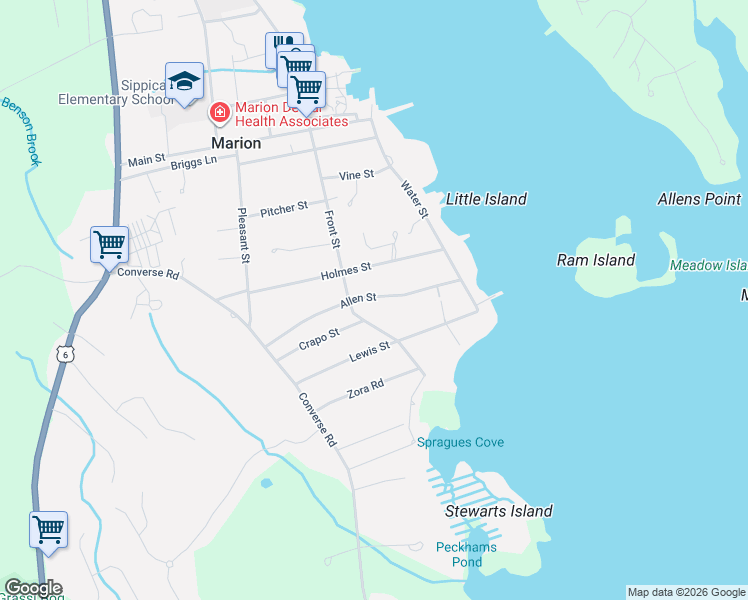 map of restaurants, bars, coffee shops, grocery stores, and more near 45 Front Street in Marion
