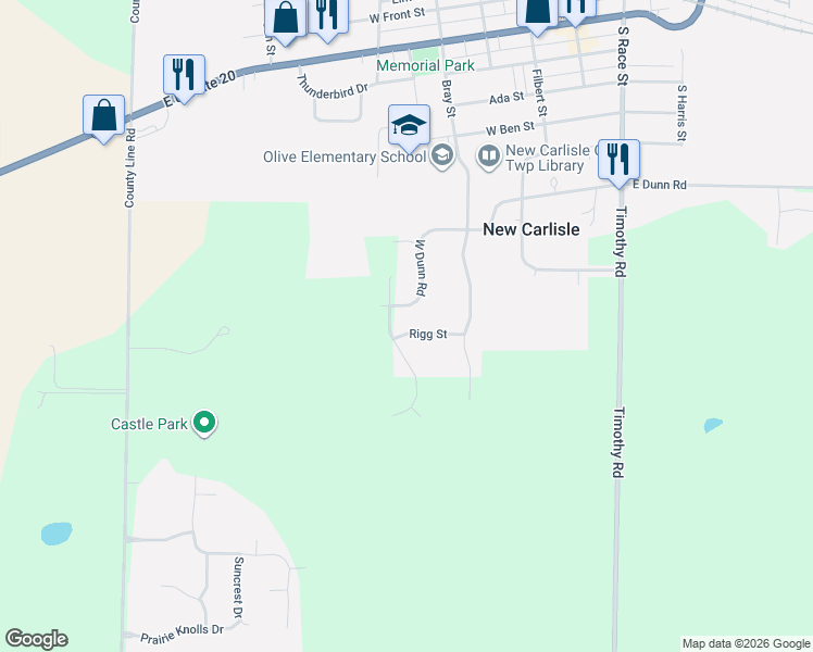 map of restaurants, bars, coffee shops, grocery stores, and more near 534-798 Rigg Street in New Carlisle