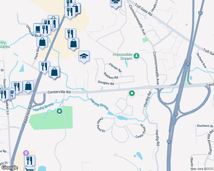 map of restaurants, bars, coffee shops, grocery stores, and more near 741 Centerville Road in Warwick