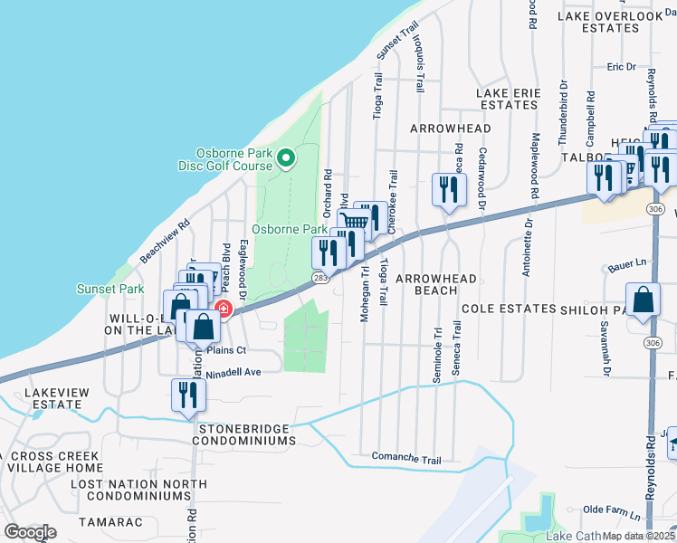 map of restaurants, bars, coffee shops, grocery stores, and more near 988 Garden Road in Willoughby