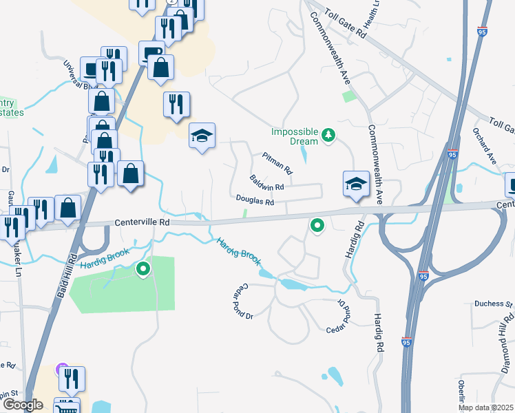 map of restaurants, bars, coffee shops, grocery stores, and more near 741 Centerville Road in Warwick