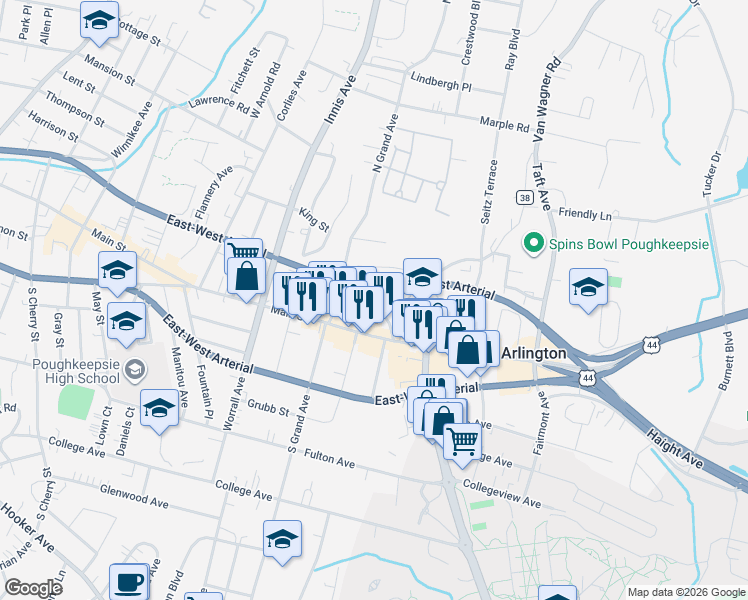 map of restaurants, bars, coffee shops, grocery stores, and more near 7 Jones Street in Arlington