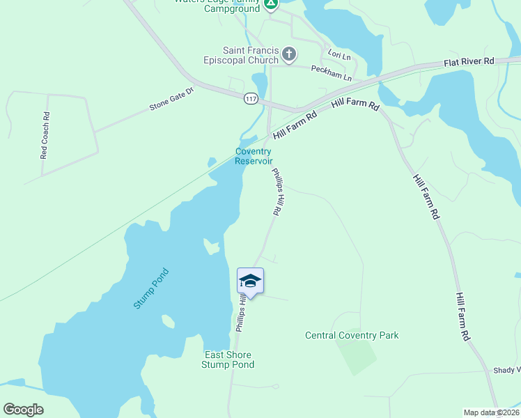 map of restaurants, bars, coffee shops, grocery stores, and more near 161 Phillips Hill Road in Coventry