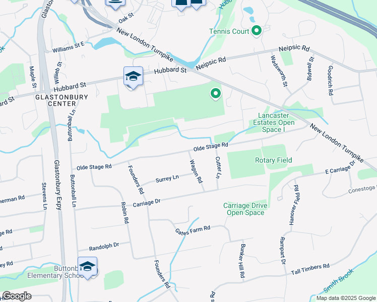 map of restaurants, bars, coffee shops, grocery stores, and more near 98 Wagon Road in Glastonbury