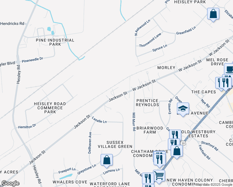 map of restaurants, bars, coffee shops, grocery stores, and more near 9609 Jackson Street in Mentor