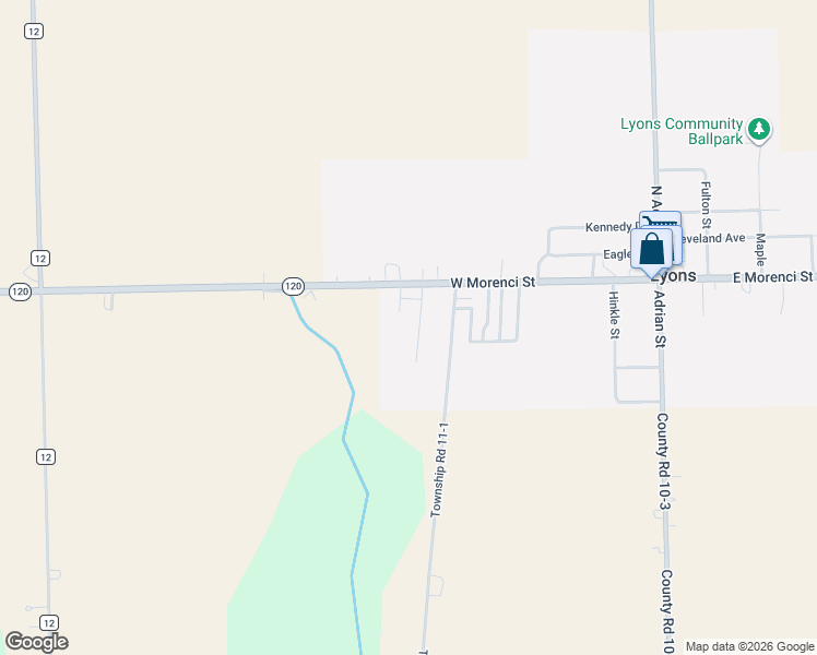 map of restaurants, bars, coffee shops, grocery stores, and more near 509 West Morenci Street in Lyons
