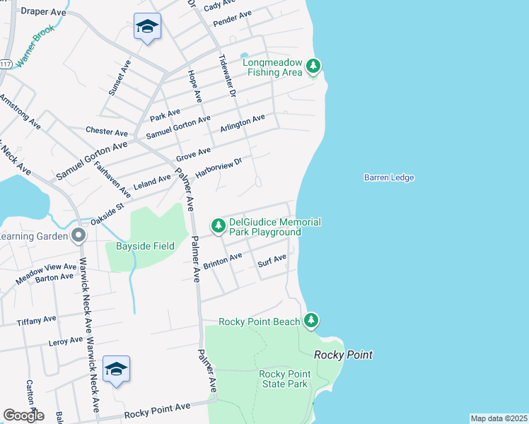 map of restaurants, bars, coffee shops, grocery stores, and more near 67 Alden Avenue in Warwick
