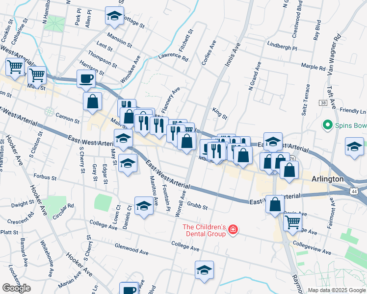map of restaurants, bars, coffee shops, grocery stores, and more near 10 Roosevelt Avenue in Poughkeepsie