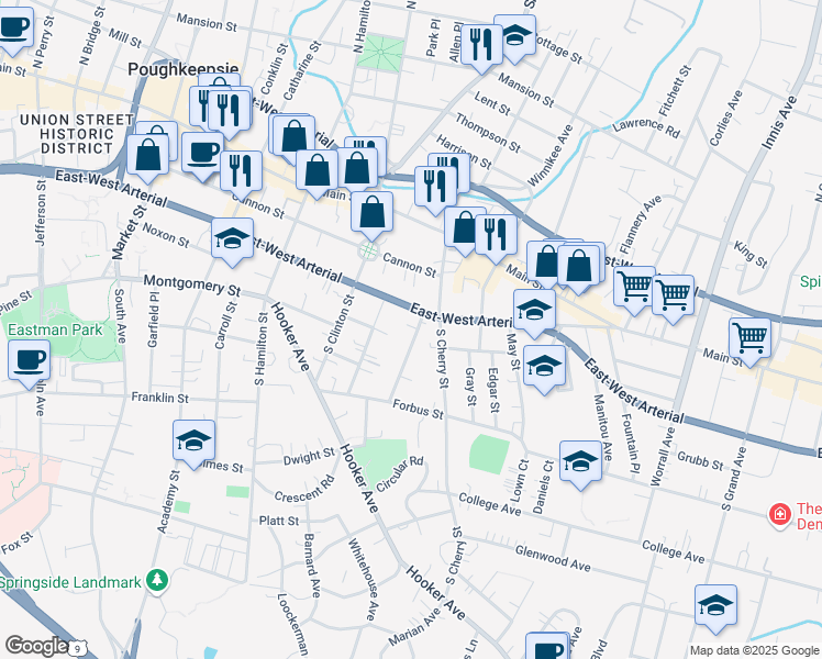 map of restaurants, bars, coffee shops, grocery stores, and more near 4 Hammersley Avenue in Poughkeepsie