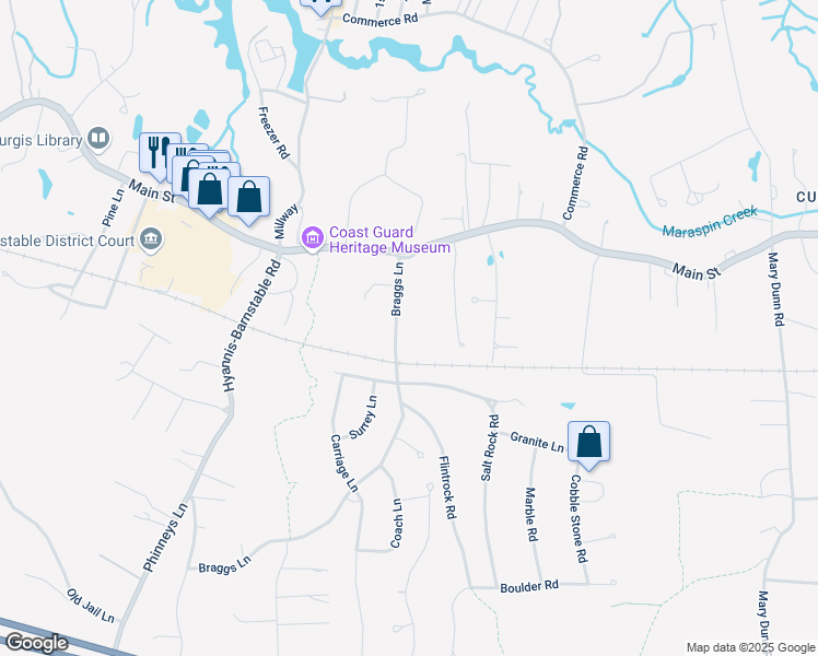 map of restaurants, bars, coffee shops, grocery stores, and more near 65 Cindy Lane in Barnstable