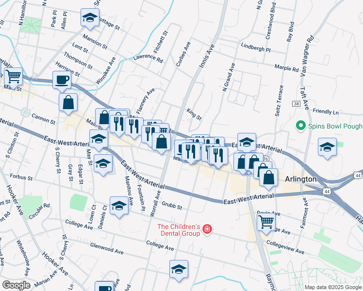 map of restaurants, bars, coffee shops, grocery stores, and more near 12 Boulevard Knolls in Poughkeepsie
