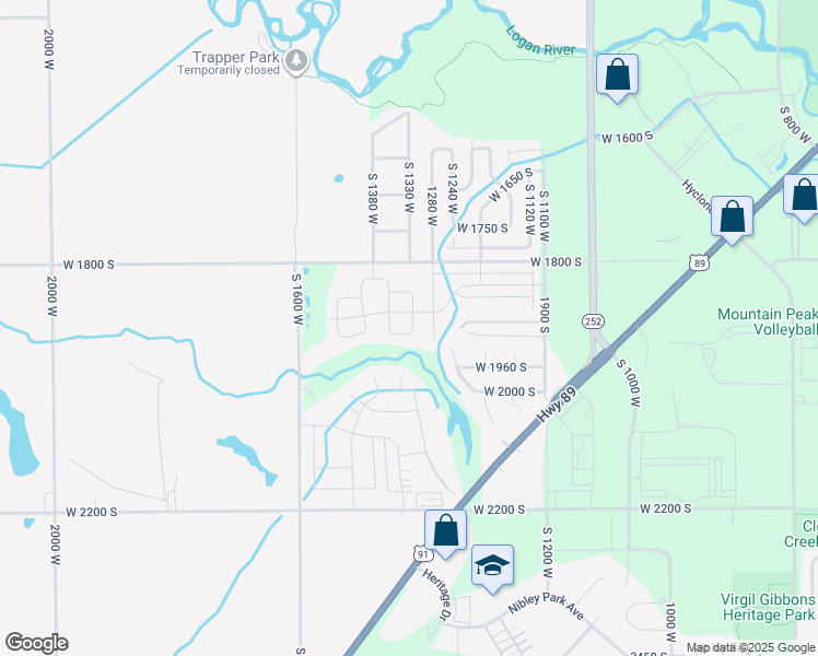 map of restaurants, bars, coffee shops, grocery stores, and more near 1913 South 1325 West in Logan