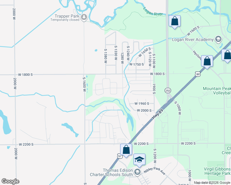 map of restaurants, bars, coffee shops, grocery stores, and more near 1913 South 1325 West in Logan