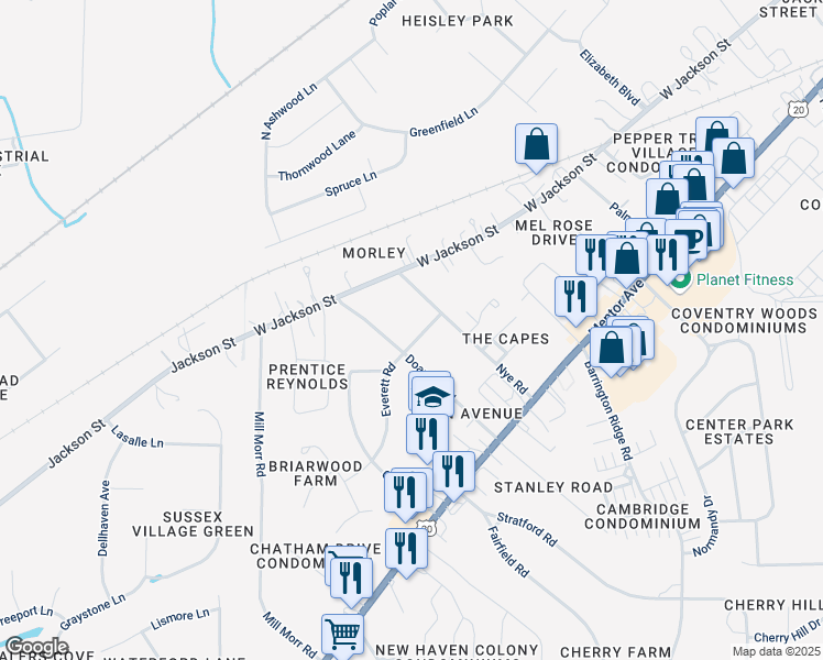 map of restaurants, bars, coffee shops, grocery stores, and more near 162 Doan Avenue North in Painesville