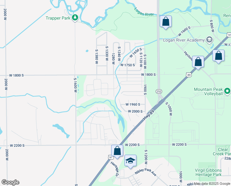 map of restaurants, bars, coffee shops, grocery stores, and more near 1904 South 1325 West in Logan