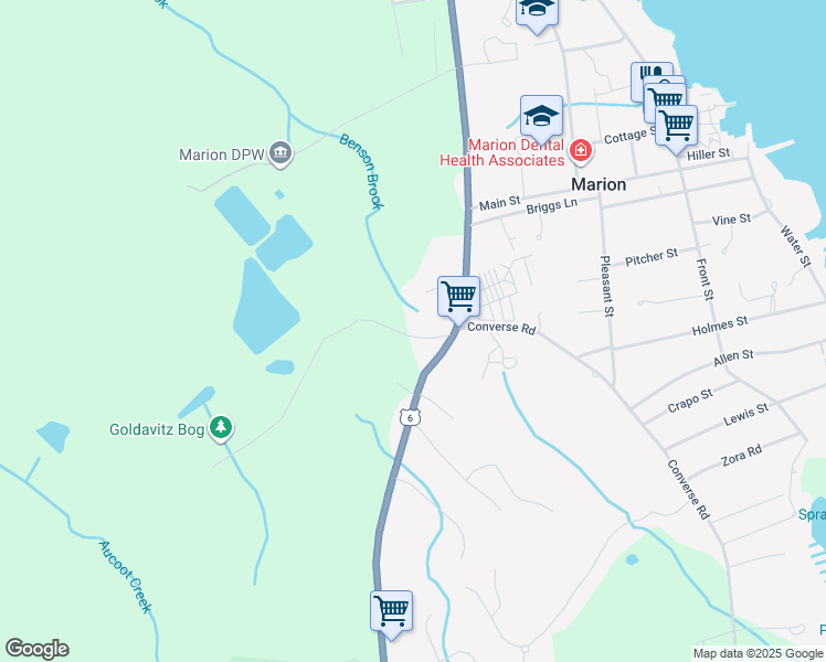 map of restaurants, bars, coffee shops, grocery stores, and more near 15 Parlowtown Road in Marion