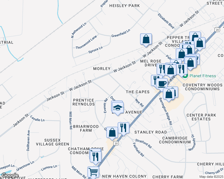 map of restaurants, bars, coffee shops, grocery stores, and more near 162 Doan Avenue North in Painesville
