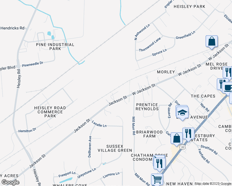 map of restaurants, bars, coffee shops, grocery stores, and more near 9609 Jackson St in Mentor