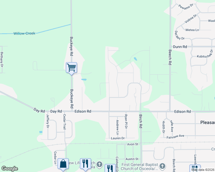 map of restaurants, bars, coffee shops, grocery stores, and more near 54801 Baton Rouge Court in Osceola