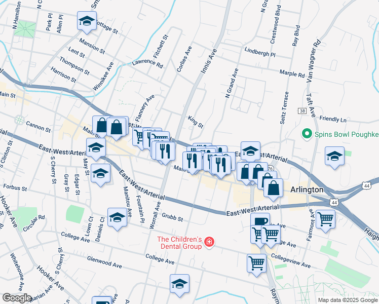 map of restaurants, bars, coffee shops, grocery stores, and more near 15 Boulevard Knolls in Poughkeepsie