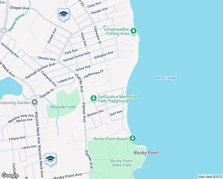 map of restaurants, bars, coffee shops, grocery stores, and more near 67 Alden Avenue in Warwick