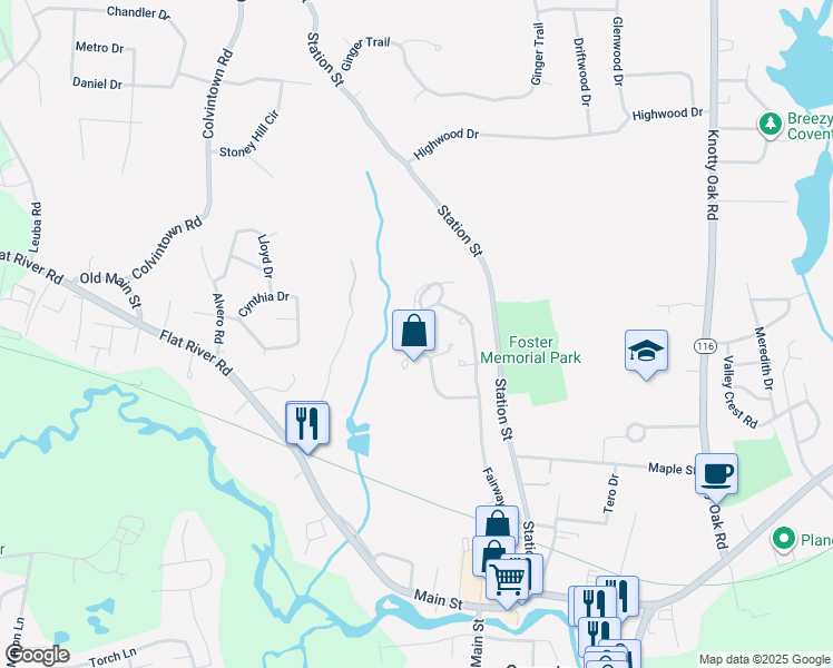 map of restaurants, bars, coffee shops, grocery stores, and more near 137 Fairway Drive in Coventry