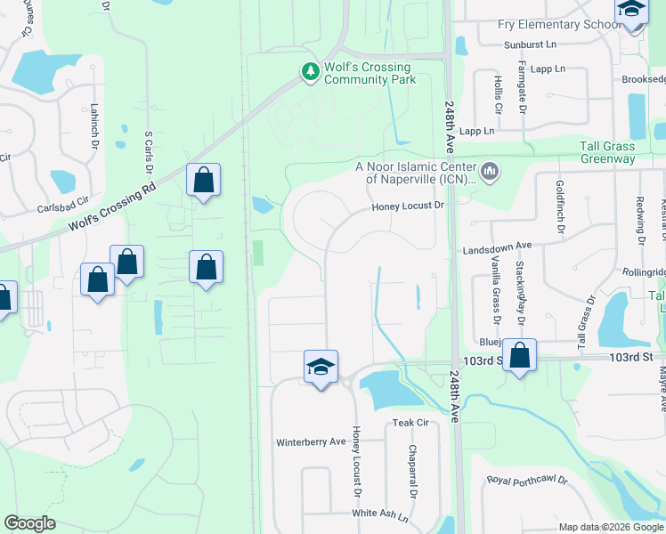 map of restaurants, bars, coffee shops, grocery stores, and more near 3744 Birch Lane in Naperville