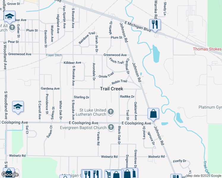 map of restaurants, bars, coffee shops, grocery stores, and more near 101 Penny Lane in Trail Creek