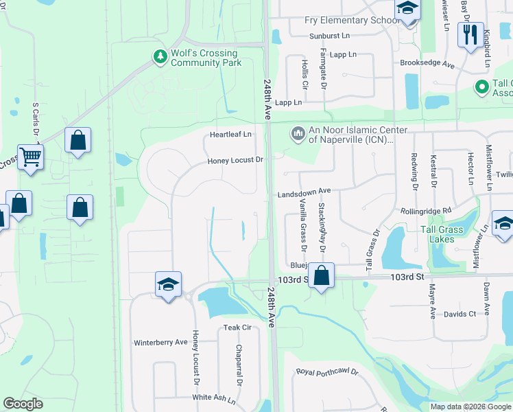 map of restaurants, bars, coffee shops, grocery stores, and more near 3804 Nannyberry Court in Naperville