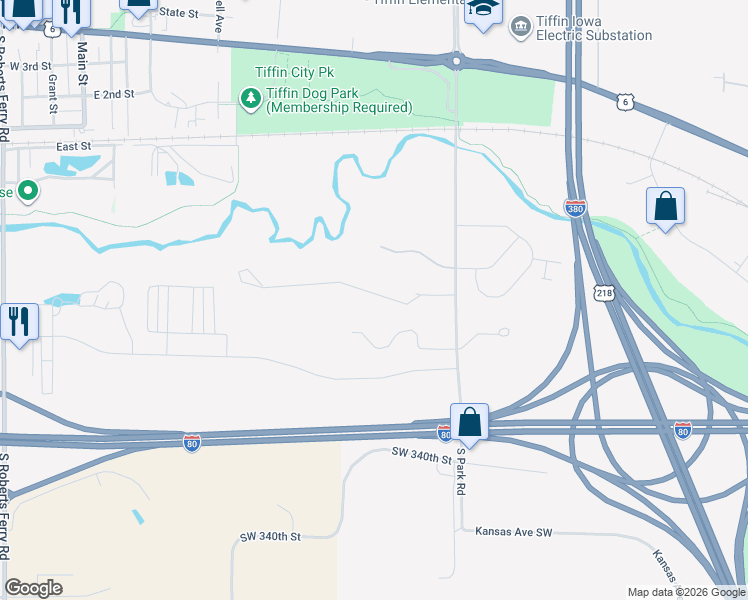 map of restaurants, bars, coffee shops, grocery stores, and more near 12 Gable Way in Tiffin
